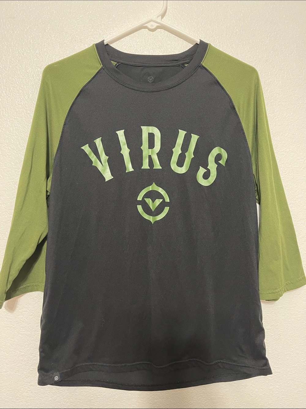 Virus Black and Olive Green Raglan Logo Performance Tee